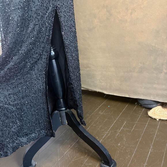 Laurence Kazar Silk Beaded Evening Shell Top Long Black Embellished Size M - Picture 9 of 13